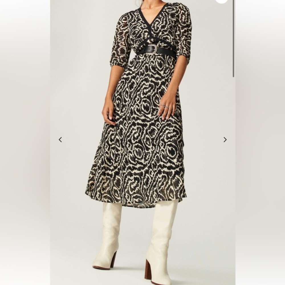 BA&SH Adore Black Textured Midi Dress Size XS
